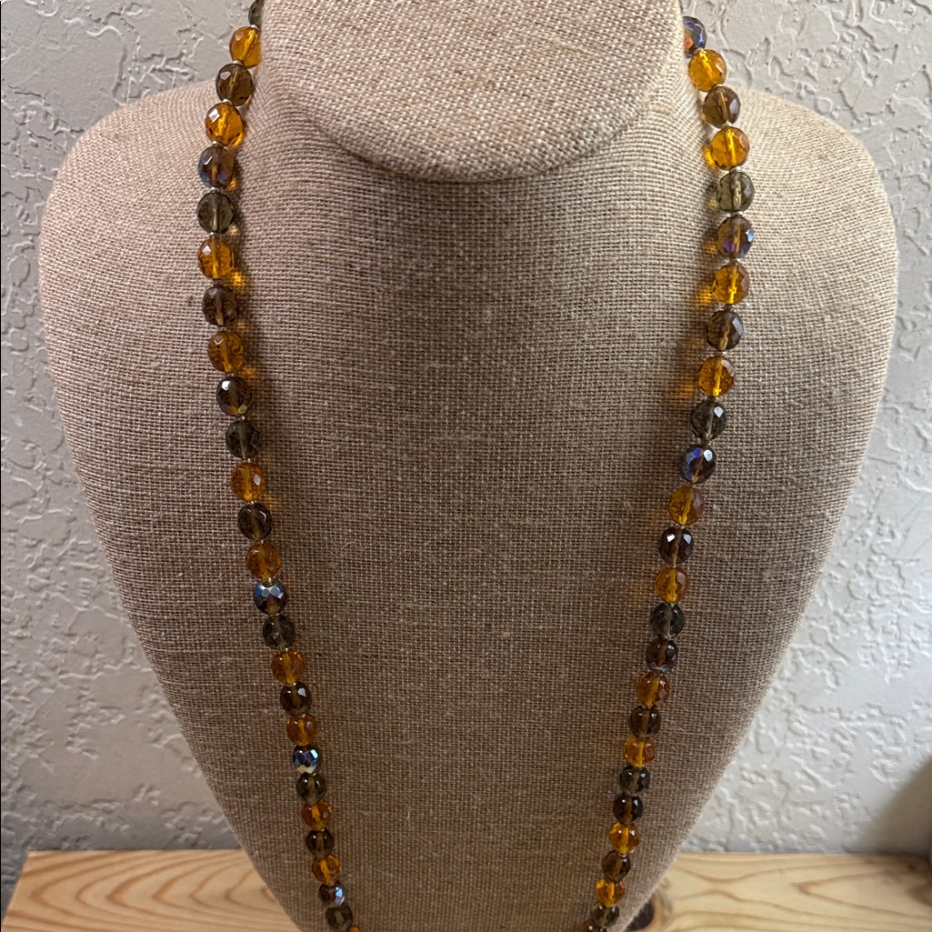 Joan Rivers Amber And Smoky Faceted Glass Bead Long Necklace 12$
